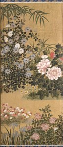 花朵和蝴蝶（纸张上的墨水、色彩和金箔） 作者 田原谷宗达
