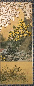 花朵和蝴蝶（纸张上的墨水、色彩和金箔） 作者 田原谷宗达