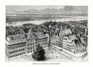 市政厅和舍尔德河，比利时安特卫普，1879年