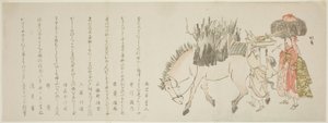 满载货物的马和带着刷子返回的妇女 作者 Teisai Hokuba