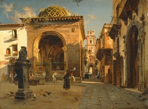 索伦托的Sedil Dominova Loggia，作者Teodoro Duclere，布面油画