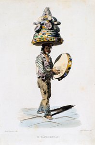 手鼓人，由乔瓦尼·富萨罗（Giovanni Fusaro，1803-1894 年）根据 Teodoro Duclere（1816-1867 年）的一幅画雕刻而成。 意大利