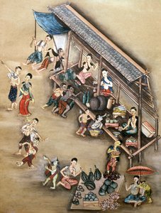 描绘市场场景的民间绘画（纸上的wc）