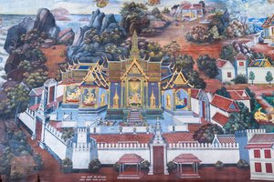 泰国曼谷大皇宫帕卡欧寺描绘《罗摩衍那》场景的壁画