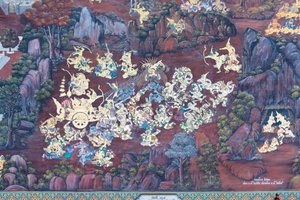 Mural depicting scenes from the Ramayana at Wat Phra Kaeo, the Royal Grand Palace, Bangkok, Thailand 作者 泰国学校