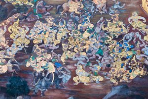 描绘泰国曼谷大皇宫帕卡欧寺《罗摩衍那》场景的壁画 作者 泰国学校