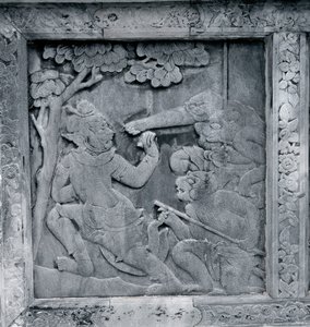 描绘Ramakien（罗摩衍那）的一系列浮雕之一