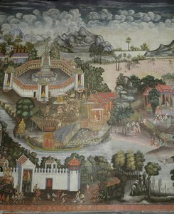 Phitsanulok镇和喷泉有菩萨的雕象，Wat Bowonniwet Vihara，曼谷 作者 泰国学校