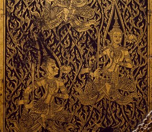 佛经衣柜，木雕和漆器，来自泰国曼谷，细节，泰国文明，19世纪初 作者 泰国学校