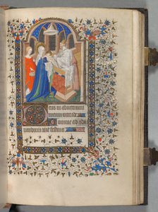 巴黎小时书的使用：Fol.72r，在圣殿的演示，约1420年。