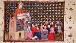 Harl 1319 f.12 阿伦德尔大主教为亨利传道，选自 "Histoire du Roy d