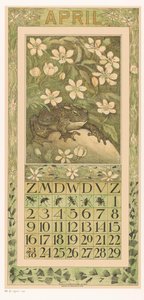 带青蛙的四月日历表
1911 年日历 12 幅石版画，作者 Th. v. Hoytema（系列名称）
花间小径 作者 西奥·范·霍特玛