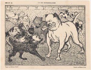 Johannes Tak van Poortvliet 关于选举法的漫画
在狗日里（标题见实物） 作者 西奥·范·霍特玛