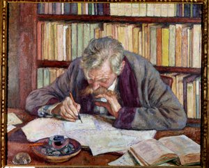 比利时诗人 Emile Verhaeren (1885-1916) 在他的办公室的肖像 由 Theodore Van Rysselberghe (1862-1926) 绘画 20 世纪巴黎。 市立现代美术馆 作者 范·雷塞尔伯格（Théovan Rysselberghe）