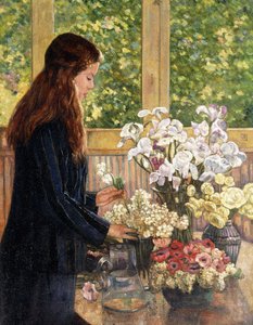 年轻的女孩，花瓶里的花， 作者 范·雷塞尔伯格（Théovan Rysselberghe）