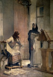 路易九世（1214-1270）在成为法国国王之前，曾在罗亚蒙修道院跟随多米尼加兄弟文森特-德-博韦（1190-1264）学习数学。西奥博尔德-沙特朗（1849-1907）的绘画。巴黎，索邦大学 作者 塞巴德·查特兰