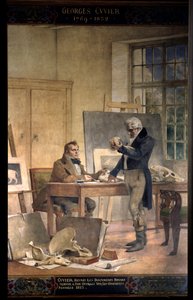 古生物学。"Georges Cuvier男爵（1769-1832）为他的骨骼化石工作重新整理文件" Theobal Chartran（1849-1907）的壁画。巴黎索邦大学