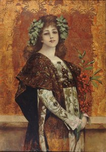 萨拉-伯恩哈特（Sarah Bernhardt）1844-1923年扮演吉斯蒙达的肖像，约1896年。 作者 塞巴德·查特兰