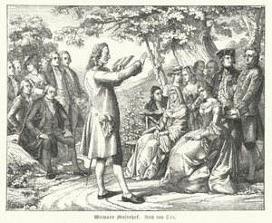 The Weimar Court of the Muses: German poet and playwright Friedrich Schiller reading at Schloss Tiefurt, with Christoph Martin Wieland, Johann Wolfgang Goethe and Johann Gottfried Herder among those listening (engraving) 作者 西奥博尔德·莱因霍尔德·冯·厄尔
