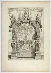 奥地利王室家谱，图版 32，选自 Casperius Gevartius，Pompa Introitus Honori Serenissimi Principis Ferdinandi（最尊贵的红衣主教-因凡蒂尔-斐迪南的凯旋门） 作者 西奥多·范图尔登