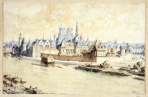 Le Palais et laCité，1530年（回顾性构图）（笔，墨水和纸上水彩）