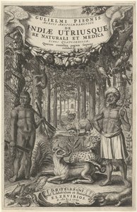 森林前的两个人和野生动物 扉页：Indiae Utriusque，1658 作者 西奥多·马瑟姆