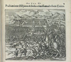 西班牙人和印第安人在库斯科城门的战斗，1596年。