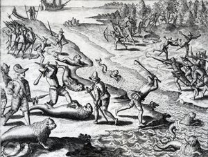 托马斯-卡文迪什的远征，选自 Theodor de Bry 的《Americae》，约 1593 年（雕刻）