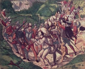 Petrus de Calyce 的残忍：西班牙士兵虐待秘鲁的印第安奴隶（版画）