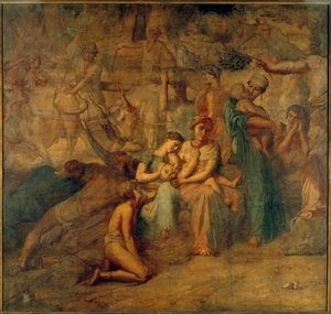 与母亲、孩子和牛群的和平寓言代表。 Theodore Chasseriau (1819-1856) 19 世纪 Sun 绘制的 Cour des Comptes 楼梯绘画。 3,4x3,6 m 作者 蒂奥多·切塞留