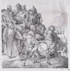 装有受伤士兵的车，1818年。 作者 西奥多·杰里科（Theodore Gericault）