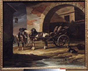装有酒桶的车或Haquet 画作：Theodore Gericault (1791-1824) 1819年 Dim.0,6x0,73米 天意。艺术博物馆 作者 西奥多·杰里科（Theodore Gericault）