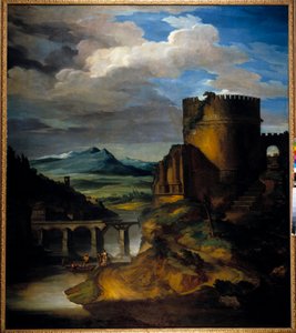 意大利大景观 废墟、塔和桥的景观，由Theodore Gericault (1791-1824)创作 19世纪 作者 西奥多·杰里科（Theodore Gericault）