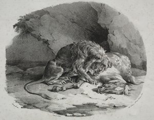 马被狮子吞噬，1823年。 作者 西奥多·杰里科（Theodore Gericault）