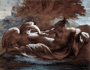 丽达和天鹅。 Theodore Gericault (1791-1824) 的绘画 作者 西奥多·杰里科（Theodore Gericault）
