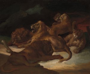 狮子在山地景观，ca。 1818-20。 作者 西奥多·杰里科（Theodore Gericault）