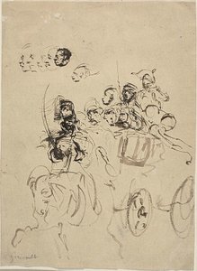 带头像素描的拿破仑军队马车 作者 西奥多·杰里科（Theodore Gericault）