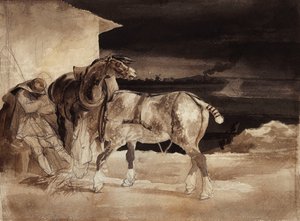 两匹马和一个沉睡的新郎，约1822-1823年 作者 西奥多·杰里科（Theodore Gericault）