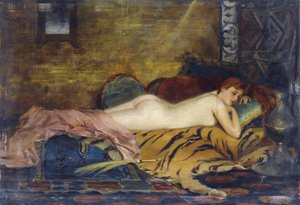 斜倚裸体 - 西奥多·雅克·拉利 (Theodoros Rallis) (1852-1909)。 木版油画尺寸：24x35 厘米私人收藏