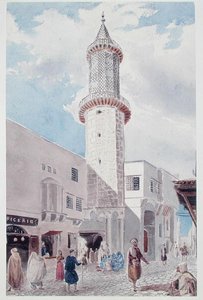 阿尔及尔沙特尔街和巴布-阿祖恩街的清真寺尖塔（纸上水彩）。
