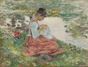 河边缝制的女孩，约1891年
