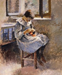女孩缝纫，约1886年