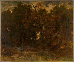 离开森林，枫丹白露：夕阳西下 作者 Theodore Rousseau