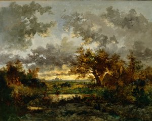 木炭燃烧器的小屋，约1850年（布面油画） 作者 皮埃尔·艾蒂安·西奥多·卢梭