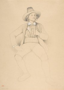 一个穿着蒂罗尔服装的人，坐着，抽着烟斗，1842年。