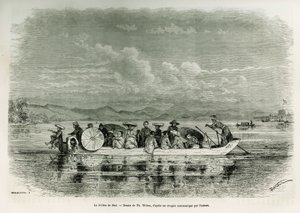 顺化（越南）河上的一艘船，由Th.韦伯画的，用来说明1875年在顺化（安南王国）的八天使馆故事，由隶属于代表团的中尉（N）布罗萨德-科尔比尼先生画的。世界之旅》中的版画