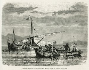 纳夫普里奥海湾的海绵渔民，Th.韦伯，为1861年、1868年和1874年希腊之行的故事作插图，由亨利-贝尔绘制。雕刻在《世界之旅》中