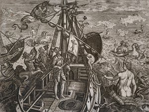 克里斯托弗-哥伦布发现新世界之旅的寓言，西奥多-德-布莱（1528-1598）的雕刻作品 作者 西奥多·德布瑞