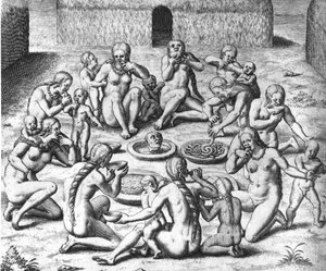 食人族餐。南美洲的食人族--在 "Admirante Narratio Americae "中，由Théodore de Bry撰写。 作者 西奥多·德布瑞