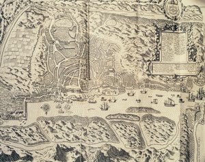 印度的果阿城，西奥多-德-布莱（1528-1598）的版画，出自水手扬-惠根-凡-林斯霍顿前往葡萄牙东印度的航行记录，1579-1592），16世纪。 作者 西奥多·德布瑞